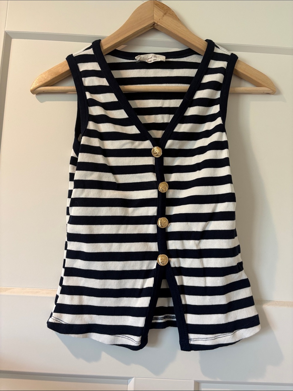 Navy & White Striped Button Front Tank Top